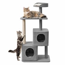 Wabi Sabi Faux Linen Double Cubby Cat Tree